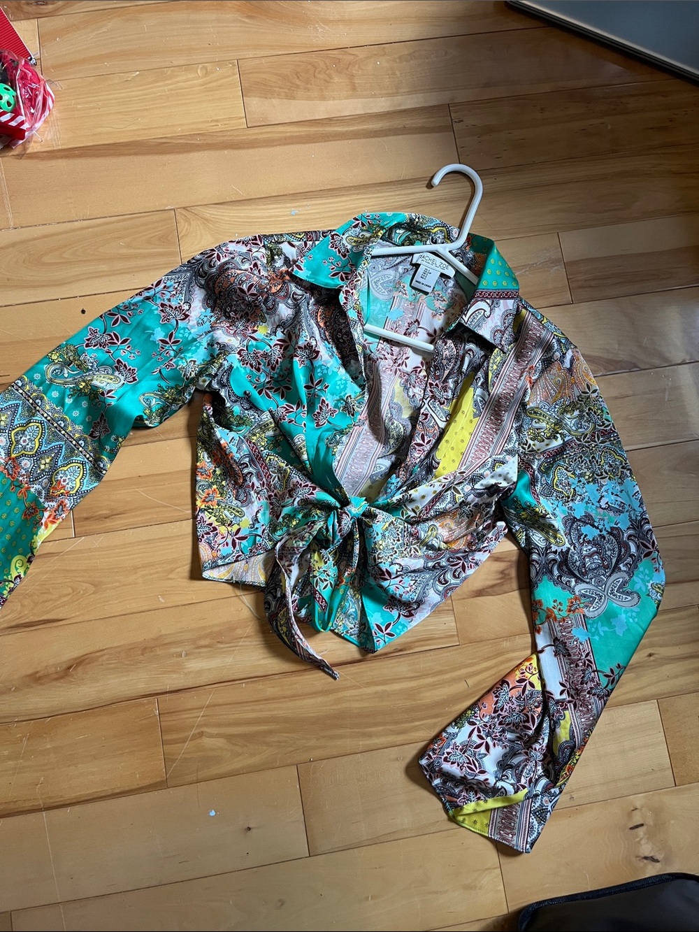 Rachel Zoe Teal Paisley Tie-Front Button Down Blouse